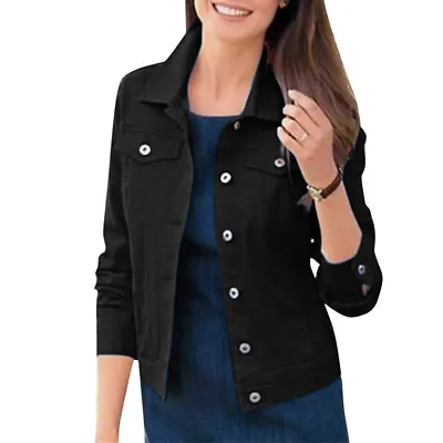 Buy New Womens Denim Jacket Long Sleeve Slim Fit Jeans Jacket Ladies Coat UK 8-24 • 15.67£