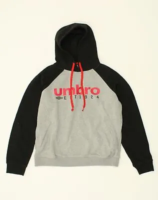 Buy UMBRO Mens Graphic Hoodie Jumper Medium Grey Colourblock Cotton LB25 • 10.13£
