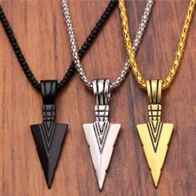 Buy Men's  Black Long Necklace With Arrow Pendant Jewelry Chain Hip Hop Punk Roc Nt • 3.14£