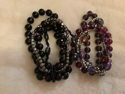Buy Jewellery 2 X Cuff Black Purple Bracelet Bundle Party Goth Festival Funky Hippie • 9.95£