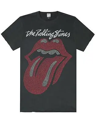 Buy Amplified Rolling Stones Tongue Logo Diamante Men's Charcoal Band Tee T-Shirt • 34.99£