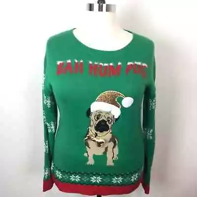 Buy Pug Sweater Women's Size XL Holiday Traditions Green Long Sleeve Christmas • 18.87£