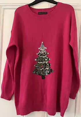 Buy M&S Collection Pink Christmas Jumper With Tree In Sequins Uk Size L • 18£