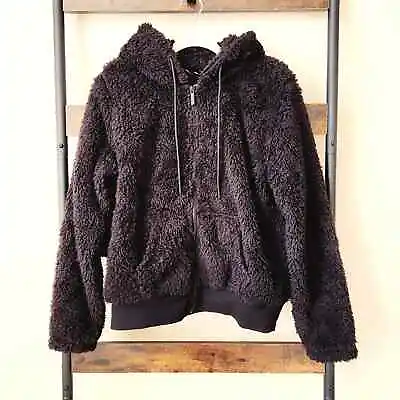Buy Marc New York Women Black Faux Fur Zip Up Casual Soft Kangaroo Hoodie Size M • 33.75£