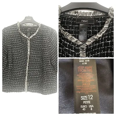Buy Ladies Next Tweed Grey Metallic Thread Jacket Size M New • 12.90£