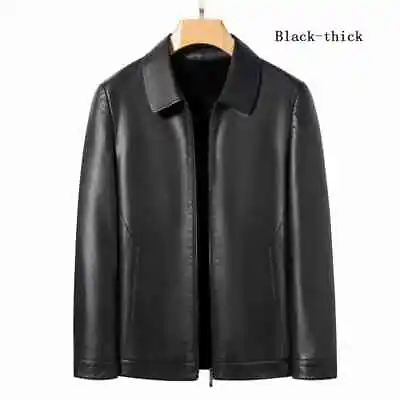 Buy Fur Men Leather Jacket Mid-length Thickened Casual Coat Fashion Warm Outwear • 137.72£