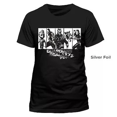 Buy Official Guardians Of The Galaxy Vol 2 - Characters Silver Foil Black T-shirt • 13.99£