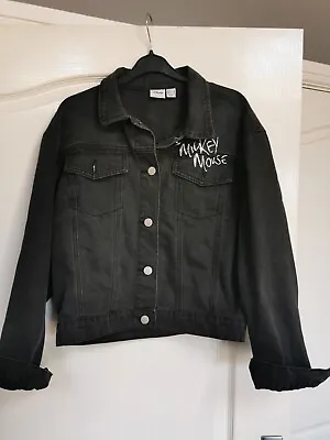 Buy Vintage Disney Mickey Mouse Black Denim Jacket Embroidered Fits UK Size 10 • 25£