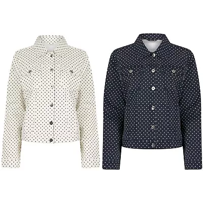 Buy Womens Ladies Stretch Polka Dot Denim Jacket Soft Cotton Summer Fashion Coat • 29.95£