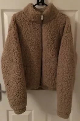 Buy New Look Ladies Teddy Fleece Zip Bomber Lined Jacket Coat Size Small Fawn/Beige • 6£