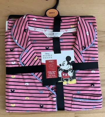 Buy M&S Ladies Pink  Pure Cotton MICKEY MOUSE PJS SIZE Small • 12.99£