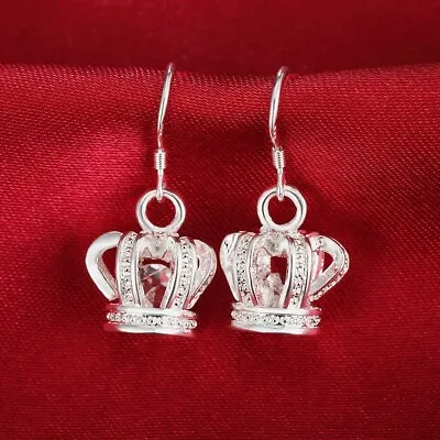 Buy 925 Sterling Silver Earrings Women Crown Crystal Christmas Gifts Jewelry • 1.80£