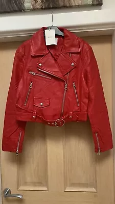 Buy BERSHKA Women's Biker Jacket RED Faux Leather SIZE MEDIUM  Zara Stradivarius • 14.99£