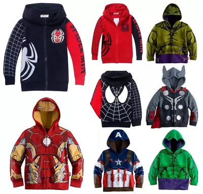 Buy Kids Boys Marvel Superhero Spiderman Costume Hoodie Sweatshirt Jacket Coat 3-9Y • 9.99£
