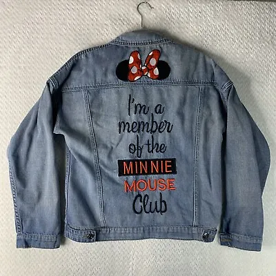Buy Disney Minnie Mouse Club Embroidered Denim Jean Jacket Women Size Medium • 37.89£