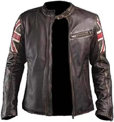 Buy UK Flag Union Jack Biker Vintage Real Leather Jacket • 75£