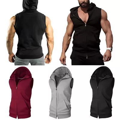 Buy Mens Fitness Training Tank Tops Tight Sleeveless Vest Zipper Hoodies Sweatshirts • 5.51£