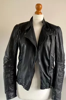 Buy Zara Soft Black Leather Biker Jacket Size M 10 12 • 24.99£
