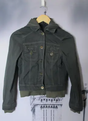 Buy Ladies Military Style Hooded Green Denim Jacket Size Small • 9.99£