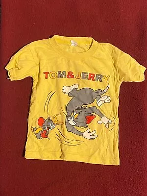 Buy Boys Yellow Tom And Jerry T-shirt Size 3 Small Stain MC127 • 10.65£