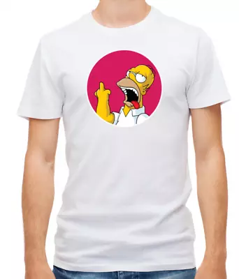 Buy Homer Middle Finger, The Simpsons, W/B Short Sleeve Men T Shirt L204 • 9.98£