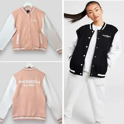 Buy New Balance Womens Bomber Sweat Jacket Fleece Contrast Girls Varsity Jacket • 29.99£