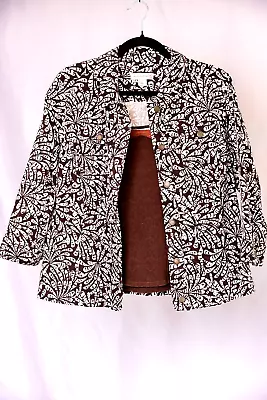 Buy Women's Denim Style Brown & White Tribal Pattern Jacket With Pockets Size Large • 24.13£