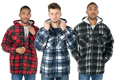 Buy Hazy Blue Hooded Lumberjack Padded Shirt Sherpa Fur Lined Flannel Naxter Jacket • 21.99£