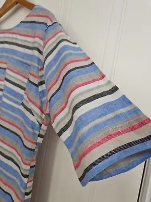Buy Monsoon Womens Oversized Striped 100% Linen Boho Holiday Top UK Size 8-10-12 • 9.99£