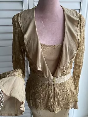 Buy Ghost Vintage Gold Bias Cut Stretch Lace Fitted Occasion Jacket - Size S 10 • 37.99£