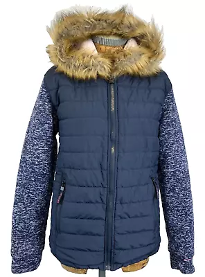 Buy NORTHPLAY JACKET L 10 BLUE Teddy Fleece Lined Faux Fur Hood Wadded Midi Hoodie • 13.48£