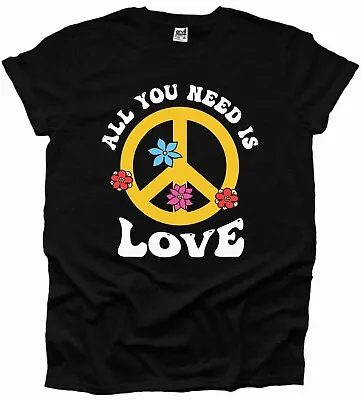 Buy All You Need Is Love Hippy Flower Peace Fun 70s 60s Music Men's Woman Tshirt UK • 12.99£