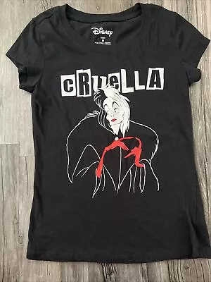 Buy Cruella De Vil Shirt Women’s Sz M Black Short Sleeve Cotton Disney Villain Logo • 8.68£