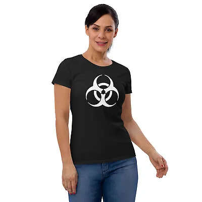 Buy White Biohazard Sign Toxic Chemical Symbol Women's Short Sleeve Babydoll T-shirt • 26.95£