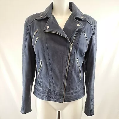 Buy AND/OR Women's Blue Suede Leather Jacket Size 12 • 14.99£