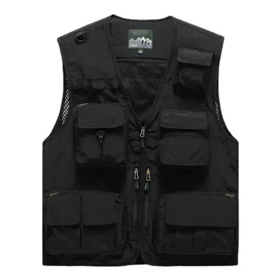 Buy Men Sleeveless Multi-Pocket Waistcoat Safari Gilet Jacket Hiking Fishing Vest UK • 19.99£