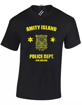 Buy Amity Police (col) Mens T-shirt Quints Shark Retro Vintage Movie (col) • 7.99£