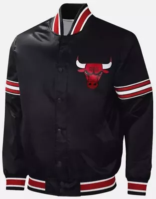 Buy Men's Chicago Bulls NBA Black Satin Basketball Varsity Bomber Style Jackets • 73.99£