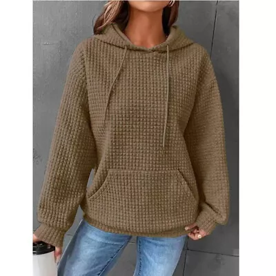 Buy Women Waffle Long Sleeve Hoodie Tops Ladies Casual Baggy Plain Hooded Sweatshirt • 18.48£