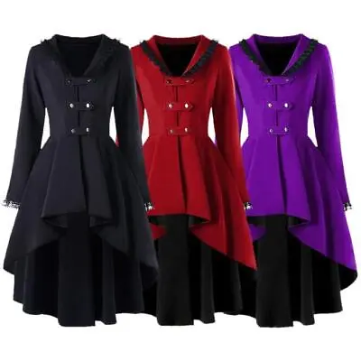 Buy Womens Steampunk Lace Gothic High Low Trench Victorian Medieval Jacket Coat Top • 32.39£