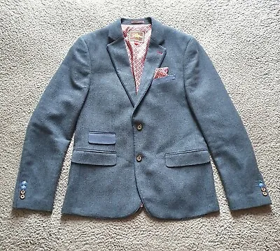 Buy Joe Browns Jacket Mens Size 38R Blue Herringbone Design Wool Blend Pink Lining • 25.87£