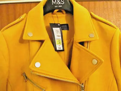Buy NEW M&S COLLECTION  Faux Suede Biker Winter Jacket Ochre Size 12 RRP £45 Mustard • 19.99£