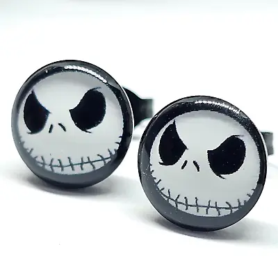 Buy Skull Earrings Black Jack Skellington Pumpkin Head Nightmare 10mm Stud Jewellery • 4.75£