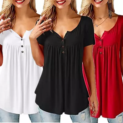 Buy Women Rufle Tunic Tops Loose Blouse Ladies Casual Button Baggy T-shirt Plus Size • 8.54£