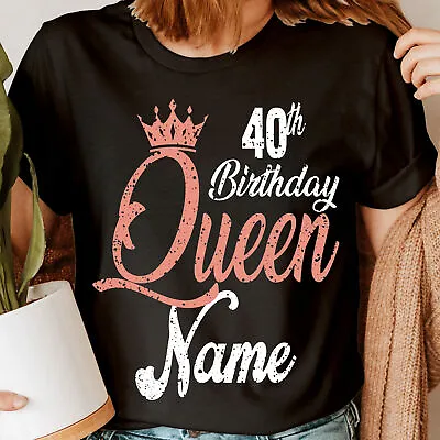 Buy Personalised Birthday Queen Any Name & Age Hen Do Party Womens T-Shirts Top #DNE • 9.99£