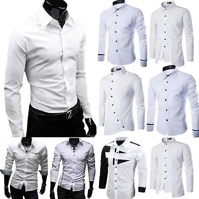 Buy Men's Formal Shirt Regular Slim Fit Shirts Modern Long Sleeve White Shirt Casual • 16.72£