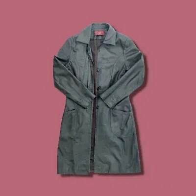 Buy Vintage Y2k Olly & Co Womens Real Leather Long Matrix Jacket Coat Slim Fit 10 • 32£