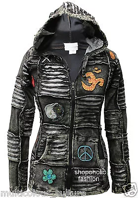 Buy Women Om Peace Pointy Hooded Gothic Style Punk Ladies Ribs Hoodie Outer Jacket  • 36£