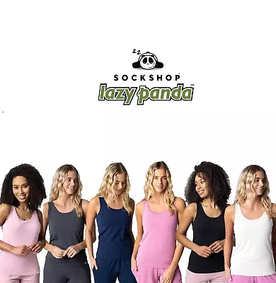Buy Ladies Vest Top Soft Bamboo,Loungewear, PJ, Nightwear 1 Pack SOCKSHOP Lazy Panda • 11.99£