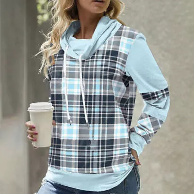 Buy Womens Check Plaid Hoodies Sweatshirt Long Sleeve Hooded Tops Blouse Size 6-16 • 13.09£